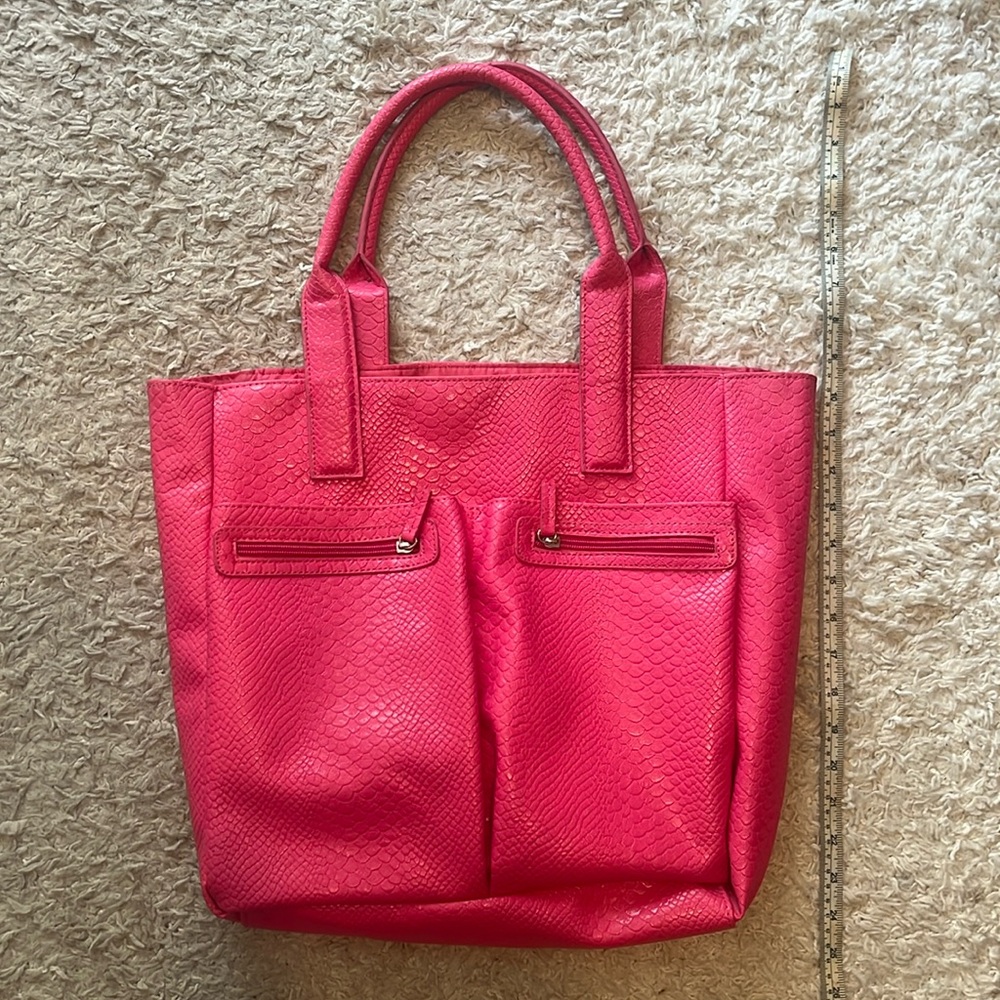 Neiman Marcus faux snakeskin hot pink tote